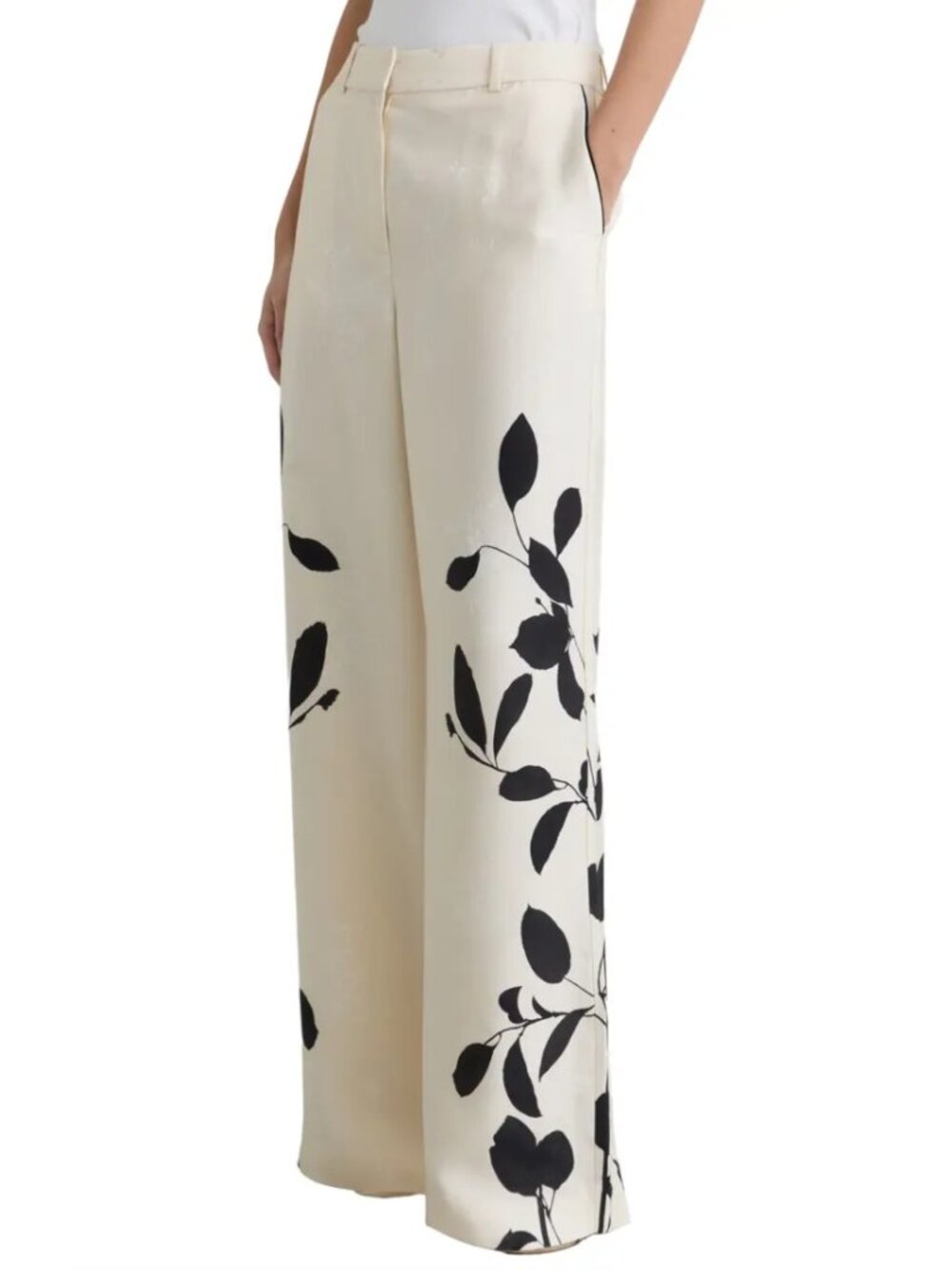 Reiss Delilah Wide Leg Pants Ivory Black Floral High Waist Tailored Sz 14R NWOT